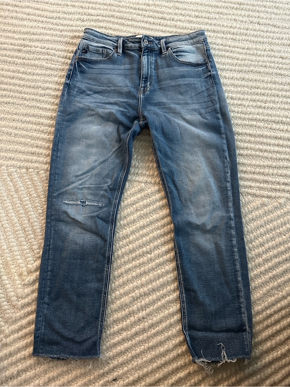 KanCan Distressed Ankle Crop Jeans in Medium Blue